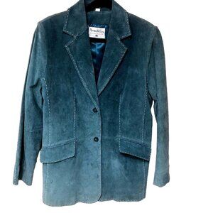 NWOT Pamela McCoy Womens M Suede Jacket Blue Top Stitch Western Lined Pocket
